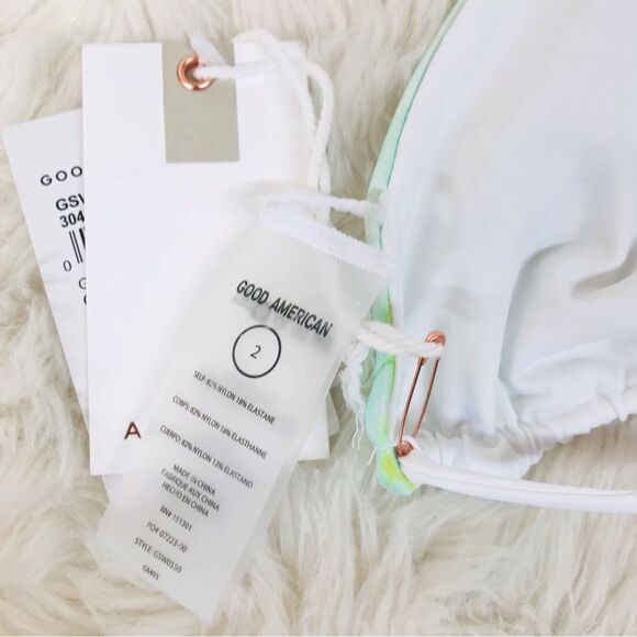 Good American Green White‎ Tie-Dye String Triangle Bikini Set Size 2 Medium New - Picture 10 of 11